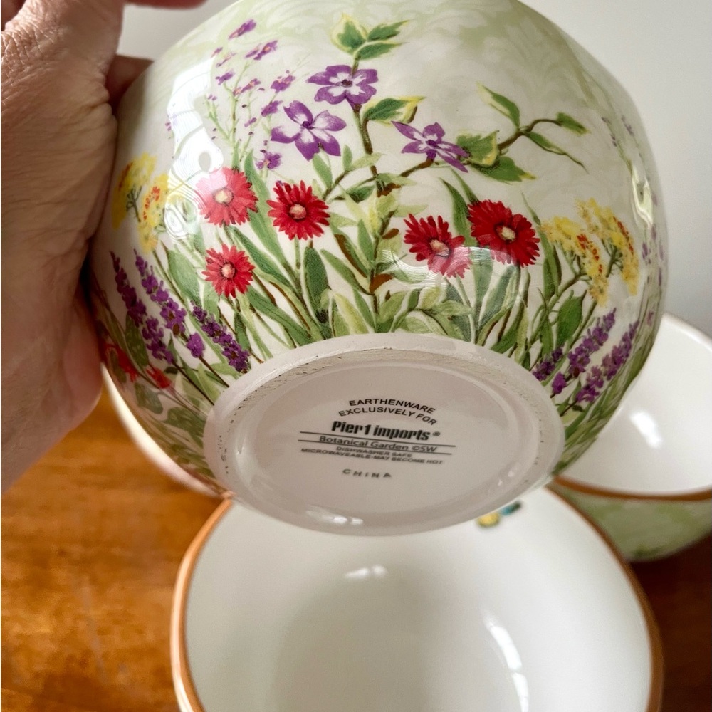 Set of 4 Pier One Botanical Garden Floral Earthenware Cereal Bowls 6” Excellent - Picture 5 of 10